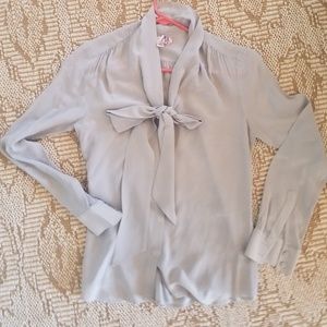 Banana Republic silk button front tie neck shirt